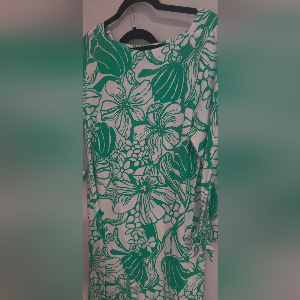 Lilly Pulitzer Spearmint Oversized Green Floral Dress Sz L Kiss My Tulips - Picture 5 of 6
